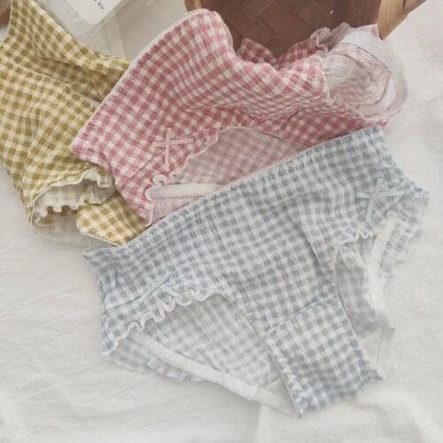 Modal sweet Seamless Panties women Quality Japanese casual plaid Panties lingerie Mid-rise women briefs N513