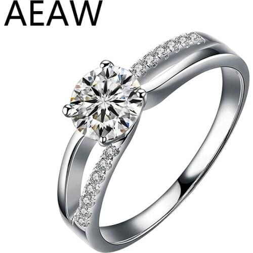 Solid 18K White Gold 1Ct 6.5mm Au750 DF Color Round Cut Moissanites Ring Engagment Ring Fine Gold Jewelry For Women