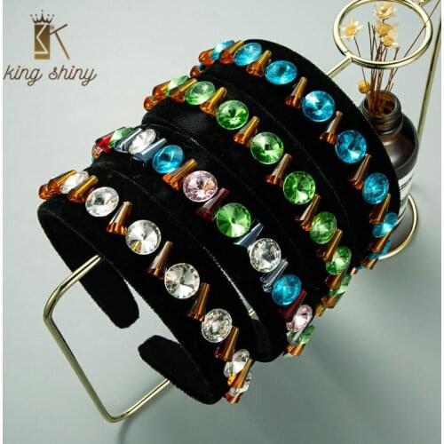 Vintage Baroque Colorful Round Crystal Headband for Woman Elegant Hand Made Beaded Black Velvet Hairband Female Party Headpieces