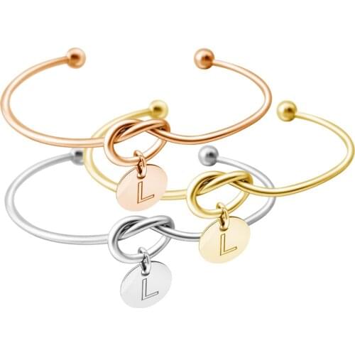 High Quality Knot Bracelet With Initial Alphabet Letter Stainless Steel Basic Cuff Bangle Fashion Jewelry