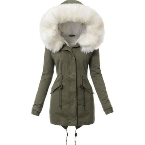 Ladies Winter Faux Fur Lining Hooded Long Sleeve Thicken Plus Cashmere Overcoat Hooded Long Sleeve Thicken Plus Cashmere Overcoa