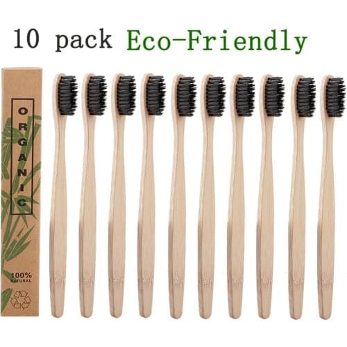 10pcs/Set Natural Pure Bamboo Toothbrush Soft-bristle Charcoal Wooden Handle Toothbrushes Dental Care Tools Travel Toothbrush