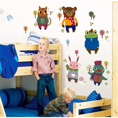 1pc Cartoon Animal Cat Rabbit Decals Vinyl Laptop Sticker Wall for Kids Bedroom Removable Color Wallpaper Modern Home Decor