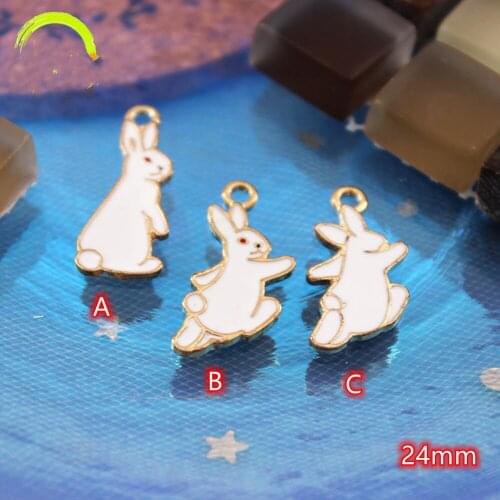 Rabbit Charms for Jewelry making Cartoon White Enamel Bunny Charm Pendants 10pcs Gold Metal Charms Pendants for DIY Accessory