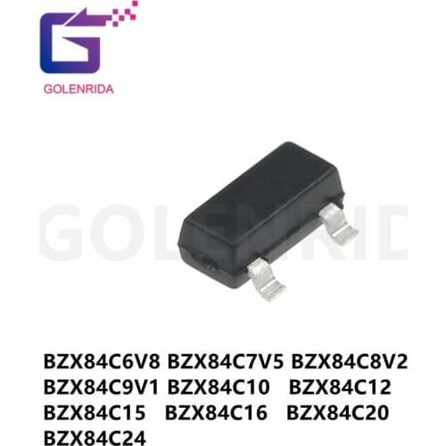 100pcs/lot BZX84C6V8 BZX84C7V5 BZX84C8V2 BZX84C9V1 BZX84C10 BZX84C12 BZX84C15 BZX84C16 BZX84C20 BZX84C24 Zener Diode