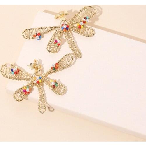 2020 Fashion Piercing Jewelry New Trendy Gold Plated Beads Pearl Dragonfly Earrings Unusual Animal Earrings For Women Girl Gift