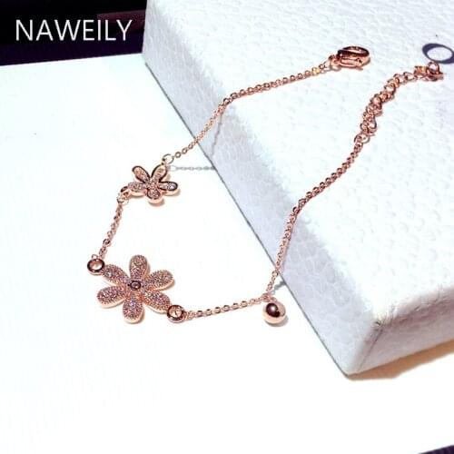 2021 New Arrive Sweet Flower Bracelet Fashion Women Girl Buckle Zircon Pulseras Bracelets Wedding Bride Jewelry