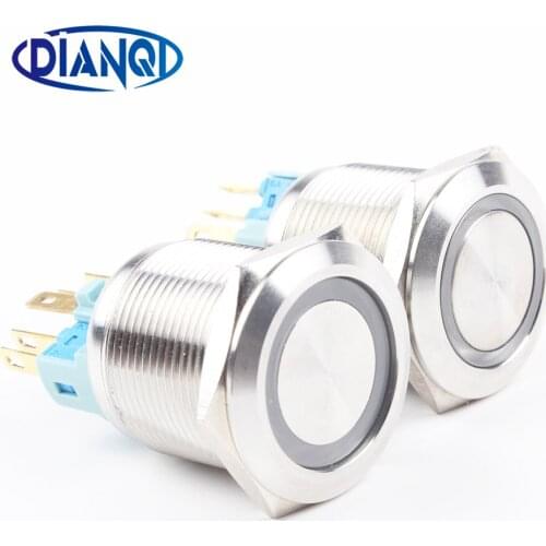 22mm metal waterproof stainless steel ring lamp push button switch 6pin momentary latching button press switch flat 22HX