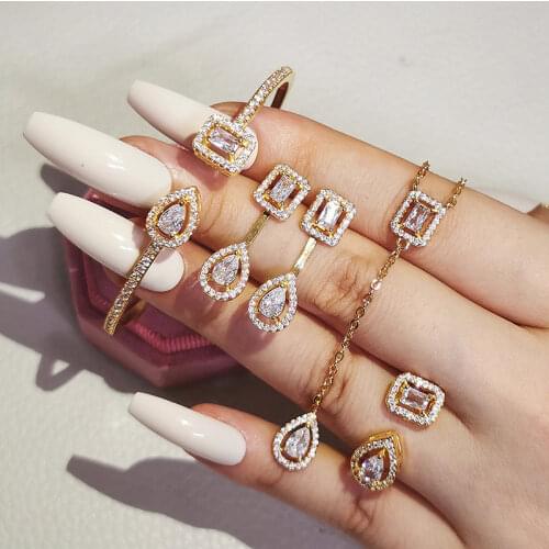 4pcs Pack 2021 New Luxury Princess 925 Sterling Silver Dubai Jewelry Sets For Wome Anniversary Gift Jewelry Wholesale J6177-GOLD