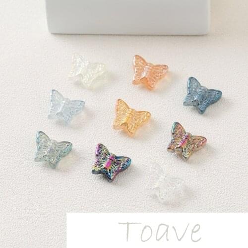 Butterfly Colored Transparent Glass Straight Hole diy Earring Necklace Bead Handmade Material Accessories