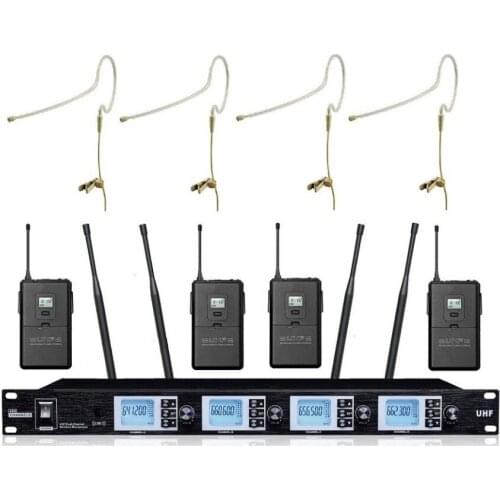 Bolymic UHF Professional 4x100 Channels Beige Single Earset Headset Microphone Wireless System Stage Performance Show