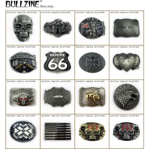 Bullzine wholesale zinc alloy western heavy skull chopper cross motor belt buckle ROUTE 66 HOG US flag eagle bull belt buckle