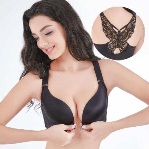 Front button butterfly plus size bra top female lingerie femme sexy Beautiful back without underwire push up plus size bra