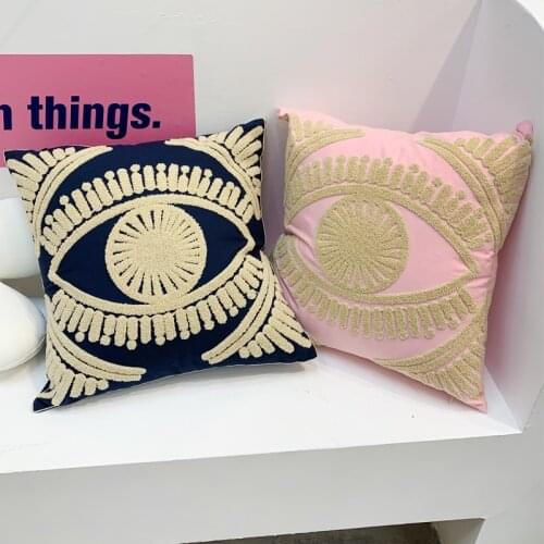 Ivory Navy Cushion Cover 45x45cm Cotton Thread Embroidery Home Decorative Throw Pillow Cover Pink Art Decor Pillowcase