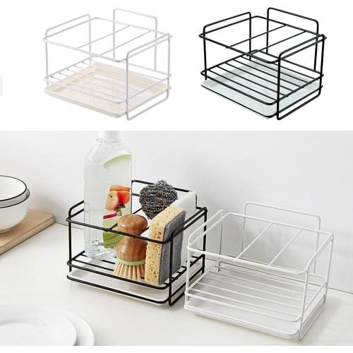 Sponge Holder Soap Drain Storage Rack Kitchen Sink Organizer Rag Dishcloth Brush Holder Bathroom Iron Shelf Organizer