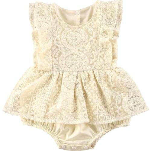 2021 0-24M Cute Infant Baby Girl Playsuit Summer New Flower Lace Sleeveless Fly Sleeve Tutu Romper One Piece