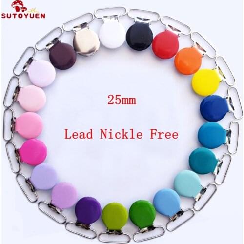 DHL 380pcs per lot,round chupete Metal Pacifier Clips Enamel Round Shape Suspender Clips For Pacifier 25mm mixed 21 colors
