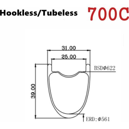 HULKWHEELS 700C Gravel Cyclocross Disc Brake Carbon Fiber Rim light weight 39mm*31mm Tubeless Road Bike Rim Bicycle Wheel