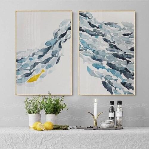 Fish Group Abstract Simple Canvas Painting Wall Art Print Posters and Prints Decorative Picture for Living Room Home Decor