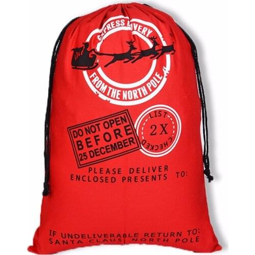 20 pcs/lot Red Christmas Gift Bags Large Canvas Santa Sack Color Elk Organic Heavy Canvas drawstring Bag