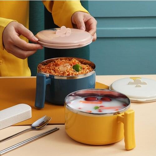 Creative cute office worker lunch box sealed with lid large bowl fast food cup 304 stainless steel instant noodle bowl