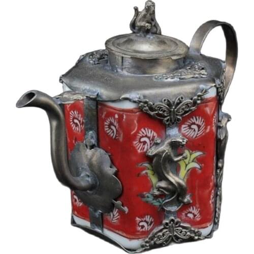 China Ceramic inlaid with copper and brave monkeys teapot lid
