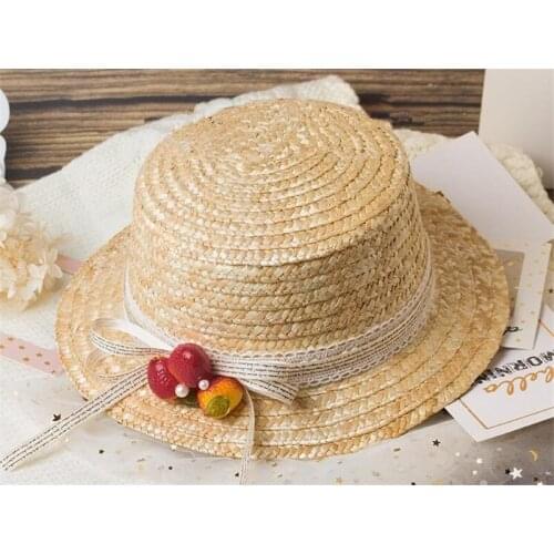 Summer Mori Girl strawberry Lace Trim Bow Straw Hats Women Beach Sun Hat Lolita Kawaii Princess Hat Cosplay Headwear B1298