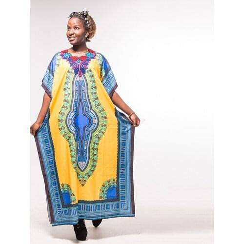 Fashion African Dashiki Appliques Design Fashion Women traditional African Print Beach Yellow Blue Dashiki Boho Maxi Long Dress