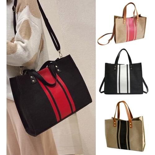 Fashion Canvas Handbags Women Stripe Crossbody Bags Retro Wild Shoulder Bag Female Shopping Messenger Purse Large Capacity