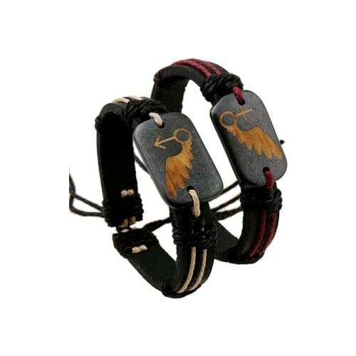 Fashion Hand Woven Couples Leather Bracelet Personality Trend Mens and Womens Carved Wing Bracelet Valentines Day Gift