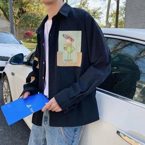 Spring and autumn cartoon personality printing shirt mens Korean youth handsome loose long-sleeved shirt cotton jacket