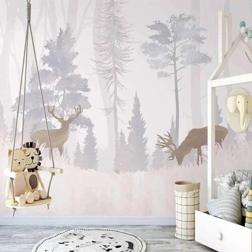 Custom 3D Mural Hand Painted Forest Elk Kids Room Bedroom Living Room Art Home Decoration Self Adhesive Wallpaper Waterproof