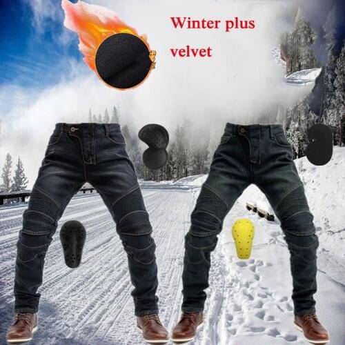 NEW Winter MOTO windproof Keep warm motorcycle riding jeans locomotive fall and stretch plus cashmere pants men