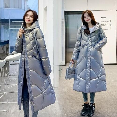 Women Winter Jacket Hooded Coat Cotton Padding Warm Glossy Long Puffer Jackets Parkas Mujer Winter Coat Female