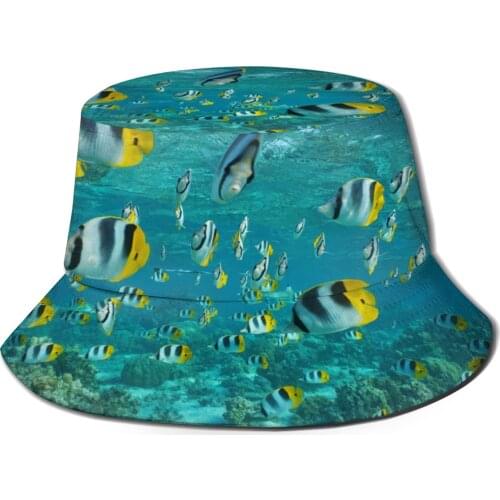 CINESSD 2021 Fish Pacific Butterflyfish In Shallow Water Bucket Hat Bob Fisherman hat Outdoor Travel Sun Visor Fashion Panama