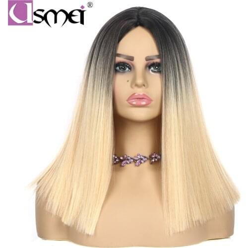 Ombre Blonde Straight short Synthetic Wigs For Women 6 color Black Pink Brown Wigs 14 inch can be Cosplay Wig USMEI natural hair