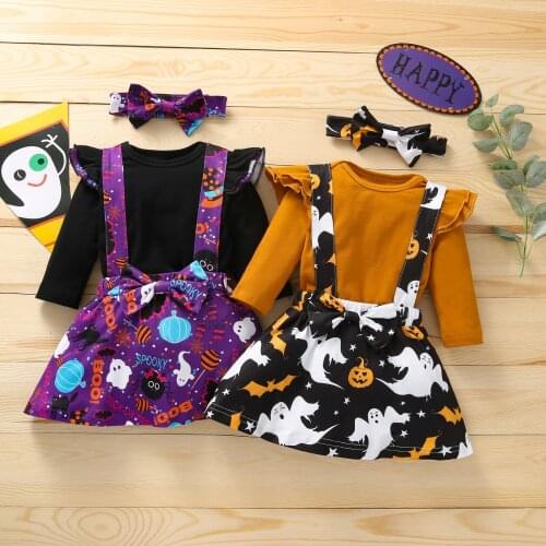 Halloween Baby Girl Lounge Set Newborn Childrens Long Sleeve Tops + Pattern Skirt 3pcs Kids Clothes Set for 0 3 6 12 Month