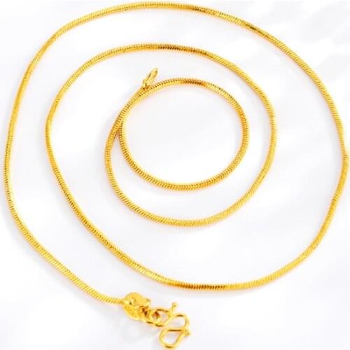 Simple Female 24K Gold Necklace Water Wave Chain Fine Jewelry Snake Bone Clavicle Necklaces for Women Girlfriend Birthday Gifts
