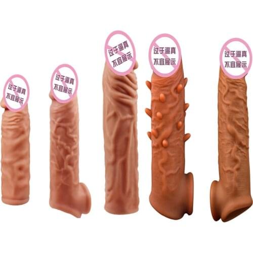 Realistic Penis Enlargement Male Penis Extender Reusable Penis Extension Delay Ejaculation Cock Sleeve Couples Adult Sexual Toy