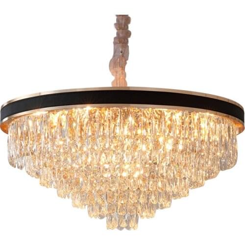 Luxury Modern Chandeliers Lighting For Hotel Villa Personality Black Leather Decoration K9 Crystal Hanging Lamp Free Shipping