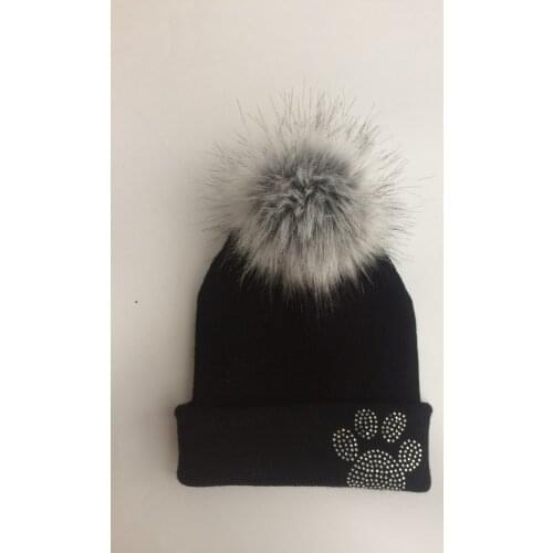 Parent-child Baby Toddler Kids Girls Boys Warm Hat Winter Beanie Knitted Cap New diamond embroidery paw with faux fur pom pom