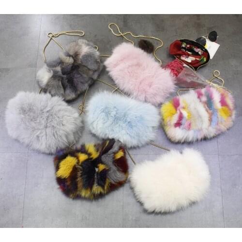 Fox fur straw bag bag portable chain plush velvet shoulder inclined shoulder bag really warm hand drum
