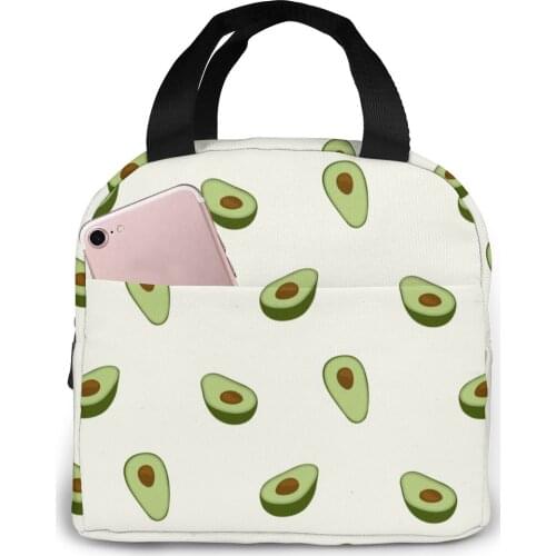 Avocado Pattern Cooler Bag Portable Zipper Thermal Lunch Bag Convenient Lunch Box Tote Food Bag