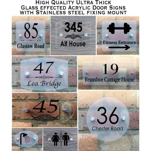 DIY House Number House Glass Effect Acrylic with Aluminium Plaque Door Sign Personalised Plate