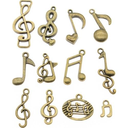 WYSIWYG 40g Antique Bronze Color Zinc Alloy Random Mix Styles Musical Note Charms DIY Handmade Craft For Jewelry Making