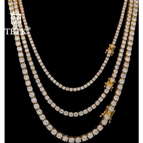 TBTK Round Cut 3mm/ 4mm/ 5mm Iced Out Tennis Chain Gold Jewelry Silver color Simple Style Luxury Charm Necklace Unisex Gifts