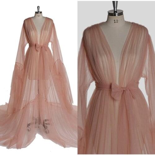 Women Wedding Sleep Wear Elegant Tulle Night Robes Lingeries Woman Illusion Sweep Length Wedding Night Dress Bathgowns