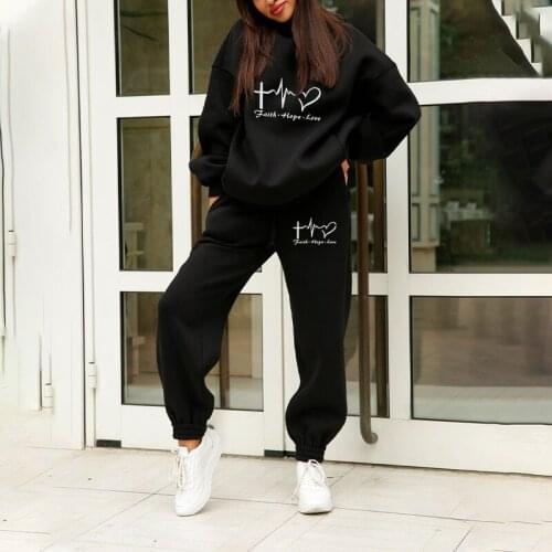 Two Piece Casual Fleece Tracksuit Womens Sets Oversized Hooded Long Sleeve Women Hoodie Suit Winter Solid Sport Pants Lady Set