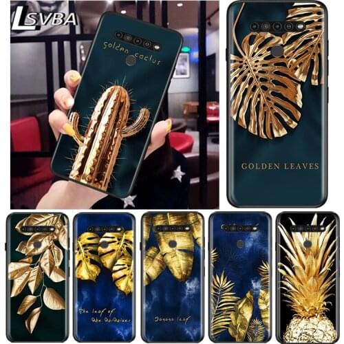 Golden Cactus Banana Leaf for LG G8 G8S G8X V30 V35 V40 V50 V60 ThinQ Q60 K40 K50 K30 K41 K51 K61 K71 K92 Black Phone Case