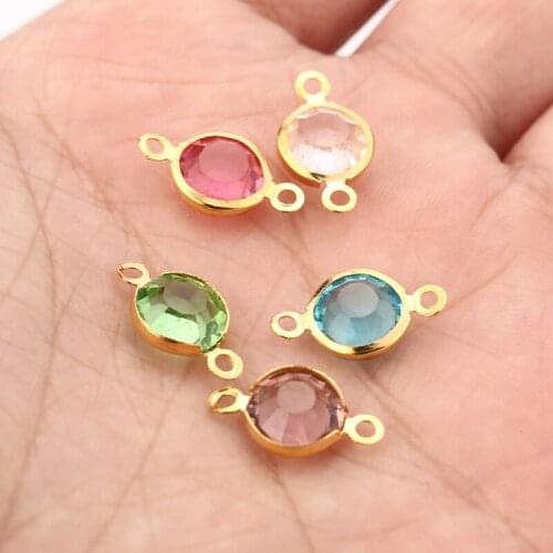 10 pcs/lot New Gold tone stainless steel Connectors Pendants glass Charms DIY Jewelry Making Findings 8.5*15mm Top Quality